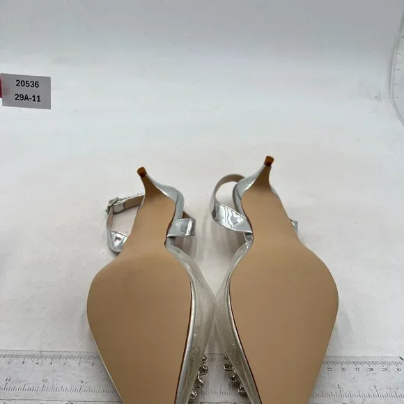 FSJ Women's Silver Heels Dress Shoes Wedding Shoes, Bride Silver Rhinestone - Picture 6 of 7